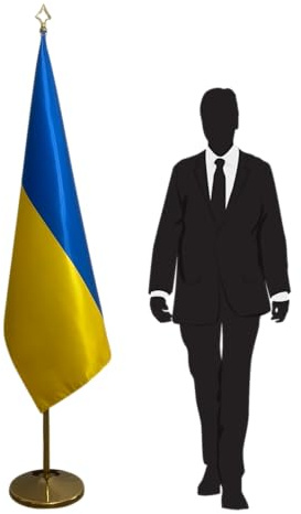 Flagge der Ukraine - mit Sockel und Stange aus Edelstahl - offizielles Display für den Innenbereich - Flaggengröße 100 x 150 cm - Code CN7-UA-L