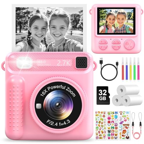 LUVTOY Kids Camera Instant Print, 2.4'' Digital Camera for Kids, 1080P Kid Cameras with 32GB Card & 3 Rolls Print Paper, Birthday Christmas Kids Toys Gifts, Game Presents for Girls Boys Aged 3-12