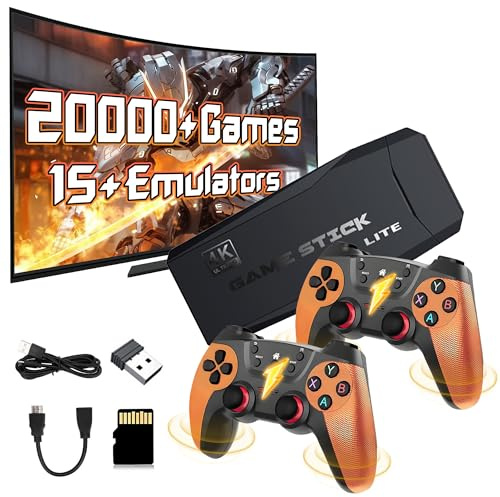 M9 Retro Game Stick,Retro Gaming Console with Rechargeable Dual 2.4G Wireless Controller,20000+ Games 15+Emulators Portable Game Console ,4K HD 1080P Output Video Games for TV/Computer,Plug&Play 64G