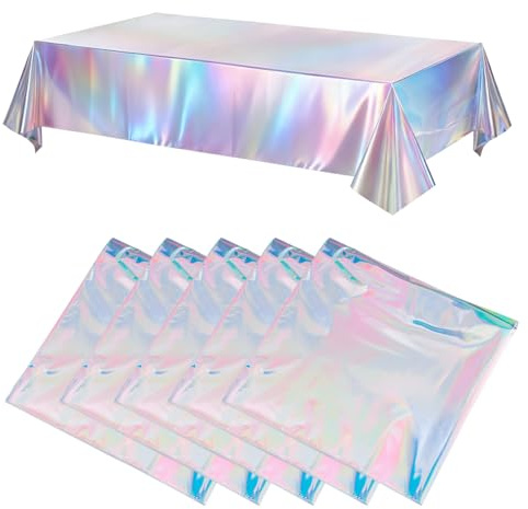HJYIMYI 5 Stück Bunt Glitzer Tischdecke Plastik Wasserdicht (137 x 274 cm) | Party Tischdecke Laserholografische Tischtuch Rechteck Tischdeckes Abwaschbar Glitzer für Hochzeit, Party, Geburtstag