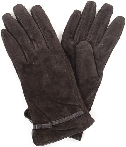 SNUGRUGS Womens Soft Suede Gloves with Leather Trim and Bow Design