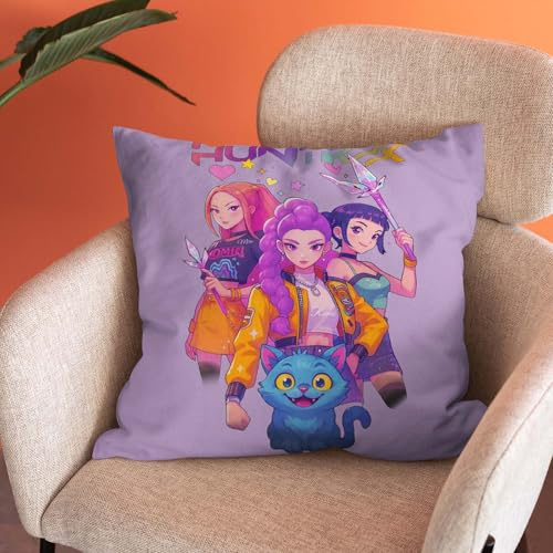 Generisch Kissenbezüge mit Cartoon-Motiven quadratische Kissenbezüge,Heimdekoration Pillow Hunter Cover case für Schlafzimmer, Auto, Couch, huntrixes, Sofa, Büro, Demons Cushion 45 x 45 cm
