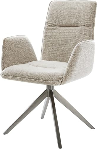 DELIFE Esszimmerstuhl Vinja-Flex Kreuzgestell breit Graphit Webstoff Soft Beige 360° drehbar Wippfunktion