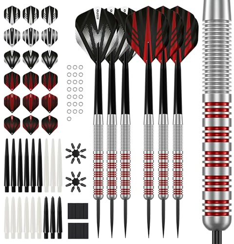 KOTO – Silver Brass Dartpfeile, 18 Gramm, Steeldarts, Inkl. Accessory Kit Steeltip 90 Stücks, 2 Sets Dartpfeile 23 G, 6 Sets Flights, 6 Sets Shafts