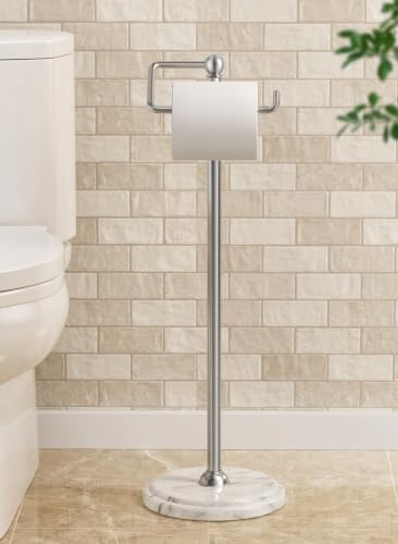 KES Anti-Wobble Marble Toilet Roll Holder Free Standing with Weighted Base, 18/8 Stainless Steel Pedestal Bathroom Toilet Roll Stand Vintage Style, Brushed Finish, BPH235-2