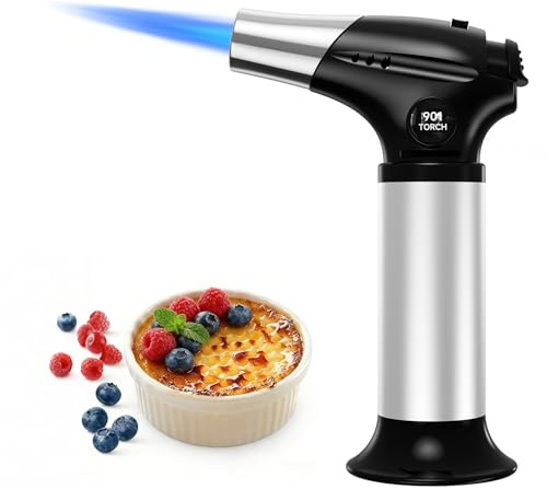 Ankway Cannello da Cucina, Fiamma Ossidrica Portatile con Blocco di Sicurezza e Fiamma Regolabile, Ricaricabile Regolabile per Rendere Croccante e per il Barbecue, Nero-Gas Butano Non Incluso
