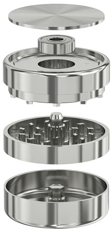 Edelstahl Grinder 62 mm – Premium Präzisionsgrinder mit Kugellager, Magnetverschluss, rostfrei, langlebig, Kräuter- & Gewürzmühle inkl. Bürste, Scraper und Box