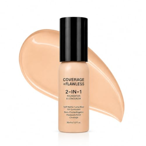 Medium Fondschminkung, Deckendes Foundation Make Up für Reife Haut - 2-in-1 Foundation Reife Haut mit Concealer, Matte Full Coverage Foundation, Wasserfest, Langanhaltend für Alle Hauttypen