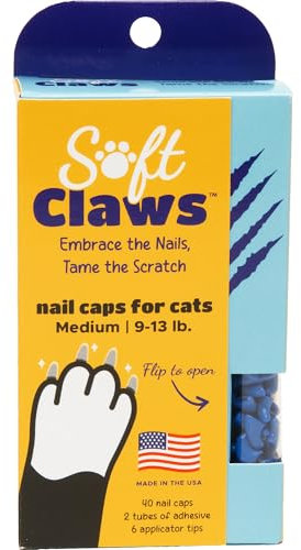 Soft Claws Cat Nail Caps for Medium Cats – (40 Caps, Blue) - Made in USA - Veterinarian-Developed | Protects Furniture & Skin - Easy to Apply, Long-Lasting Anti-Scratch Soft Cat Claw Covers