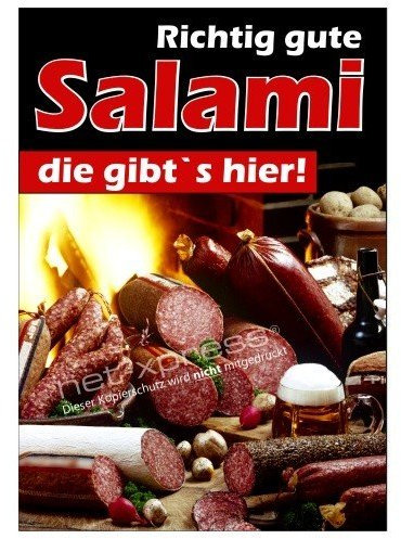 Fleischerei-Plakat für Salami-Werbung DIN A1, Werbeplakat Poster Metzgerei