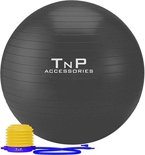 TnP Accessories 55 to 85cm Anti-Burst Fitness Exercise Ball For Yoga, Pilates Training, Maternity, Balance, Stability, Fitness, Gym Swiss Ball With Pump (Black, 55cm)