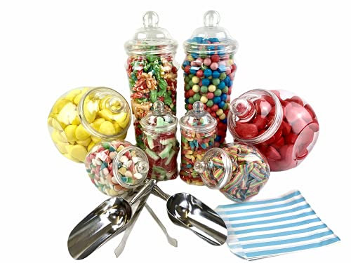 8x Vintage-Stil Kunststoffbehälter Süßigkeiten Buffet Kit - 100 Hellblau Papiertüten