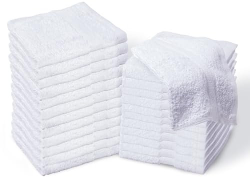 Living Fashions Estropajos Granel SPA Conjunto de 25 Tamaño 12” x 12” Grueso Loop Pila Toallita absorbentecara Lint Libre paños de Limpieza baño 12 x 12 White