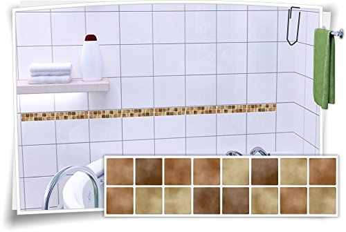 Medianlux Fliesenaufkleber Fliesenbordüre Bordüre Mosaik Braun Kachel Aufkleber FB1, 4 Stück, 10x2,6cm (BxH)