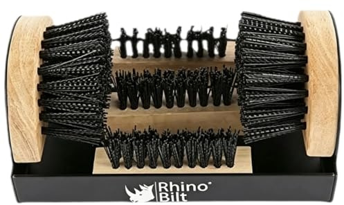 Deluxe Boot Scraper by Rhino Bilt - Extra Wide Industrial Boot Scrubber Triple Brush Base Cleaner Indoor Outdoor Use Floor Mountable Heavy-Duty All-in-One Shoe Cleaner Brush Fits Even 22W