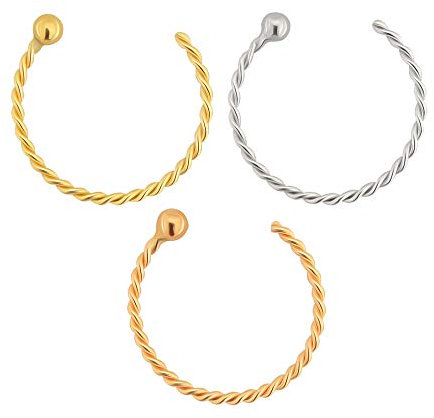 Monster Piercing - Nasenpiercing Nasenring Nüsterpiercing - 3x Kleiner Nasenring Fake-Hoop/Open-Hoop aus 9kt Gold. Gedrehtes Seil Ring. Stabstärke: 22G (0,6 mm); Durchmesser: 8 mm. Hypoallergen.