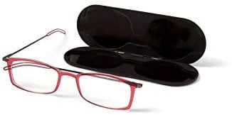 ThinOptics Unisex Brooklyn Red 2.5 2,5 + kompaktes Universal-Etui, Rahmen, Schwarze Hülle, Lesebrille, klappbar, Stärke 2,50, Rot, +2.00 Strength