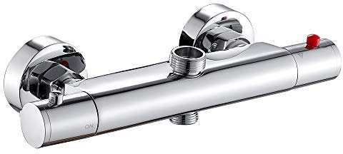 Duscharmatur, Thermostat, Duscharmatur, Thermostat-Wasserhahn, 2 Ausgänge 38°, Sicherheitsknopf verchromt (#02)