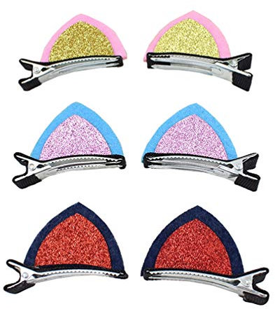 6 paires de couleurs au hasard chat mignon forme d'oreille paillettes pinces à cheveux pinces à cheveux brillants pinces à crabes pinces à cheveux barrettes bambin coiffe clips pour bébés filles