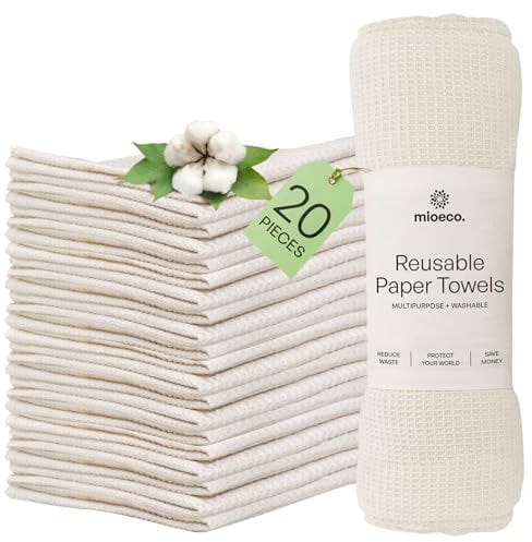 Mioeco Set da 20 Panni Cucina Riutilizzabili – Panno Spugna Lavabile in Cotone Biologico – Alternativa Eco ai Canovacci in Spugna – Super Assorbente, Resistente e Sostenibile