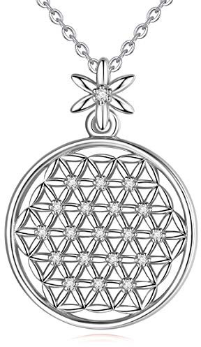 CELESTIA Blume des Lebens Kette Frauen Silber 925 Lebensblume Anhänger mit Kette Heilige Geometrie Schmuck Damen Spirituelle Geschenke Frauen für Mutter Tochter Ehefrau