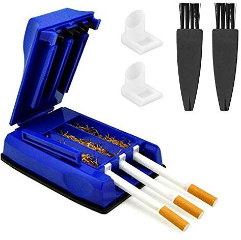 SNAGAROG Zigarettenstopfmaschine Zigaretten Tabakstopfer,Zigarettenstopfer mit 3 austauschbaren weissen Koffern und 2 kleinen Bürstentubenfüllmaschinen für die Zigarettenherstellung (blau)
