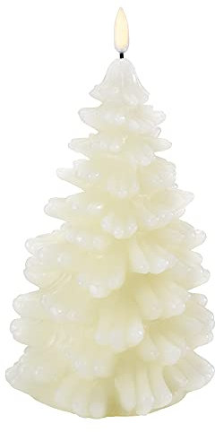 Piffany Copenhagen UYUNI Lighting LED-Kerze mit patentierter flackernder Flamme, elegantes und minimalistisches Design mit Echtwachsbasis ULXTIV21 Ivory Christmas Tree 11 x 21 cm