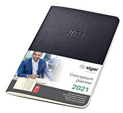 Sigel C2185 Monats-Kalenderheft 2021, ca. A6, Softcover, schwarz, mit vielen Extras, Conceptum