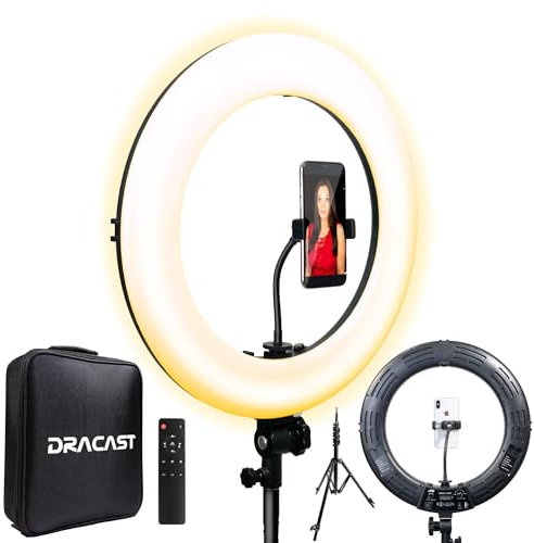 Dracast LED180 Halo Plus Serie Selfie Licht | Zweifarbiges Selfie Ringlicht mit Stativ - Videokonferenzbeleuchtung - Ringlicht für Handy