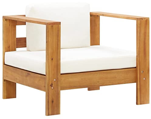 vidaXL Akazienholz Massiv Gartenstuhl mit Auflagen Sofa Sessel Holzstuhl Gartensessel Gartensofa Gartenmöbel Stuhl Einzelsofa Creme