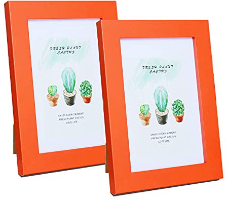 Bilderrahmen für 15,2 x 10,2 cm, orangefarben, MDF-Bilderrahmen, 2 Stück für Tischplatte und Wand