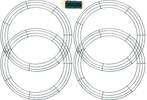 KAHEIGN 4Pcs Draht Kranz Ringe Draht Kranz Rahmen, 14 Zoll Draht Kranz Herstellung Ringe für Weihnachten Neujahr Valentines Dekoration (Dunkelgrün)