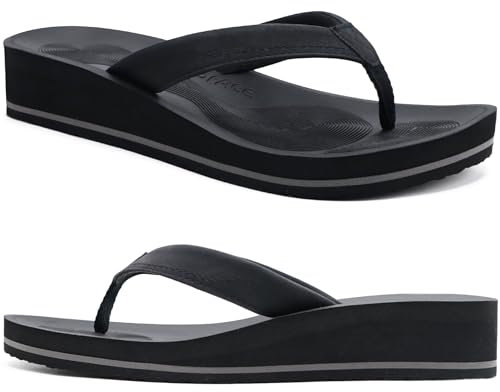 COFACE Femmes Tongs Mode Sandales Tong Compensees été Plage Piscine et Vacances avec Tapis de Yoga Confortable noir Taille 40