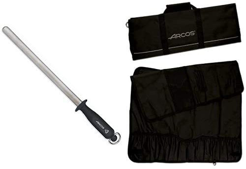 Arcos Chairas Afilador manual de cuchillos Cuerpo de Acero al Carbono recubierto + 690500 Bolsa con 12 compartimentos para cuchillos