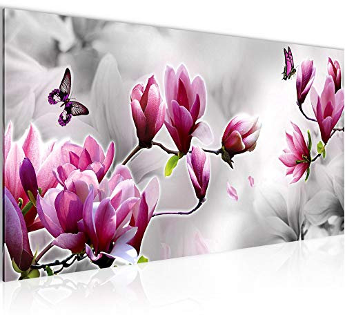 Runa Art Quadri Moderni Fiori Magnolia Tela Non Tessuta Soggiorno Corridoio La Farfalla Grigio Rosa 036912a