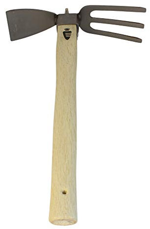Carrot Design Stainless Japanese Style Garden Hoe and Cultivator Dual Headed Weeding Tool - 3 Prongs Combo Garden Tools with Wood Handle