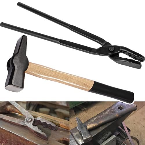 Blacksmith 15” Wolf Jaw Tongs and Hammer Tool Set Essential Tools for Blacksmith Bladesmith Forge