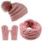 CheChury Damen Winter Mütze Schal Handschuh-Set Rosa Acryl 3-in-1 Warm Halstuch Pompon Loopschal Beanie Touchscreen Handschuhe Outdoor Geschenk
