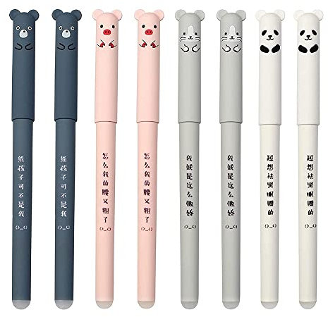 GZGXKJ 8 Stück Radierbare Kugelschreiber 0,35mm Kawaii Gel Stift Kugelschreiber Löschbarer Gelstift Niedliche Cartoon-Tierstifte für Kinder, Studenten, Büro, Geschenk