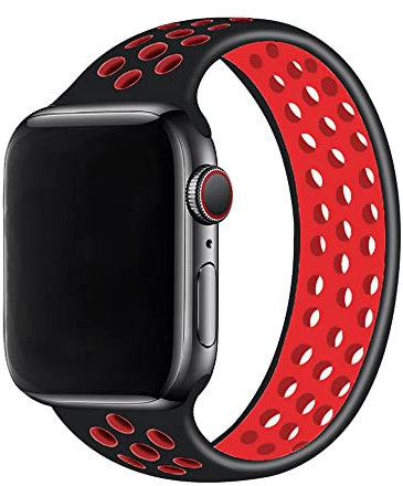 Correa de Silicona Compatible con Correa Apple Watch 42mm 44mm 45mm 49mm, Pulsera Deportiva Elástica Transpirable para iWatch Series 8 7 6 5 4 3 SE Ultra(XS,Rojo Negro)