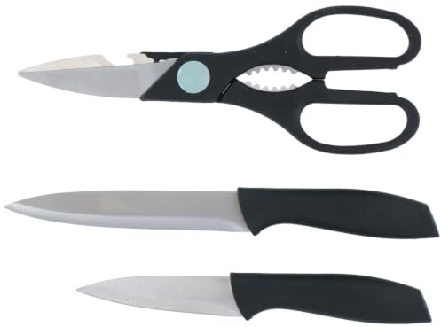 alpina Messer- und Scherenset 3-teilig - 1 Küchenschere und 2 Küchenmesser - aus Edelstahl mit Kunststoffgriff - nicht spülmaschinenfest - Farbe Silber und Schwarz - 2 Jahre Garantie