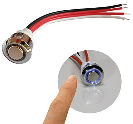 STBTECH 12V LED Touch Dimmer Schalter, 5-24V DC Berührungsschalter Sensorschalter Stufenloses Dimmen für Led Streifen,mit blaue Bereitschaftslicht,für 17 mm Montageloch, (Silikon-Draht, 1 Stück)