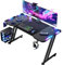 HLFURNIEU Bureau Gaming avec LED, 160 x 60 cm Bureaux Gamer, Table Gaming Ergonomique, Bureau d'Ordinateur Informatique avec Porte Gobelet et Crochet pour Casque, Noir