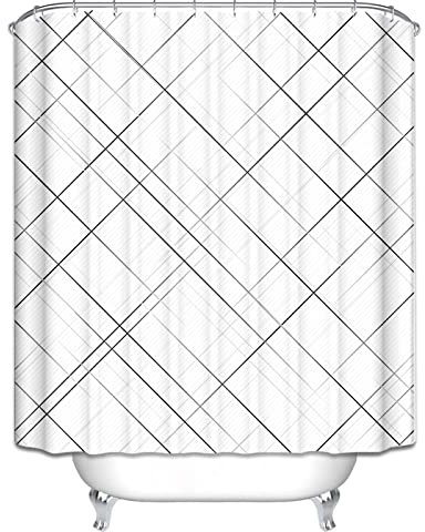 EHOMERY Tende da Doccia in Lino Tende per Finestra Bagno Moderne Strisce Tenda Doccia da Campeggio Tenda Vasca Senza Forare Polyester Bianco con 12 Anelli di Sospensione, 180X180Cm