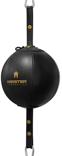 Meister SpeedKills - Bolsa de Velocidad de Cuero de Doble Extremo con Cuerdas elásticas y vejiga de látex Ligera, Color Negro, Mediano (7 Pulgadas)
