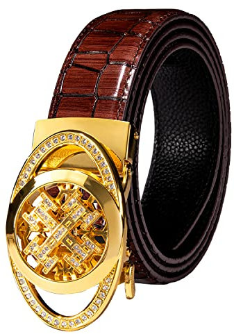Barry.Wang Ceinture à cliquet pour homme, ceinture en cuir véritable avec boucle automatique, coffret cadeau tendance pour homme, Or 2294, Waist Size 38''-43'',Belt 51''(130cm)