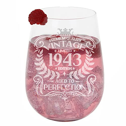 Always Looking Good Großes Gin-Glas mit Gravur Aged to Perfection im Vintage-Stil von 1943, Geschenk zum 80. Geburtstag, geätzt, 590 ml, ohne Stiel