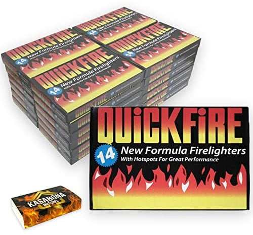Quickfire Firelighters Bulk Pack Fire Lighters hotspot Burners BBQ Coal Wood Burners with KasaBona Safety Matches – 14 Firelighters (168 Firelighters), White (369562 + ksbmatches)