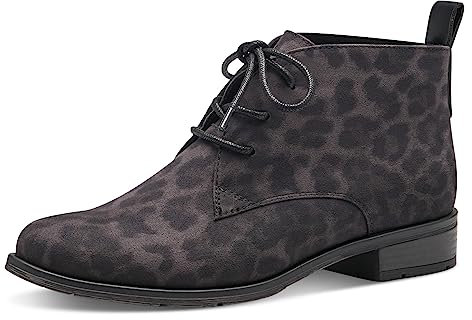 MARCO TOZZI Damen Stiefeletten zum Schnüren ohne Absatz Flach, Grau (Leo Dk.Grey), 37