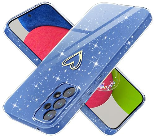 Yichxu Handyhülle für Samsung Galaxy A52S 5G Hülle Glitzer Herz Love Silikon TPU Stoßfeste Schutz Bumper Case Cover Glänzend Ultra Dünn Kratzfeste Schutzhülle für Samsung A52 4G / 5G, Blau